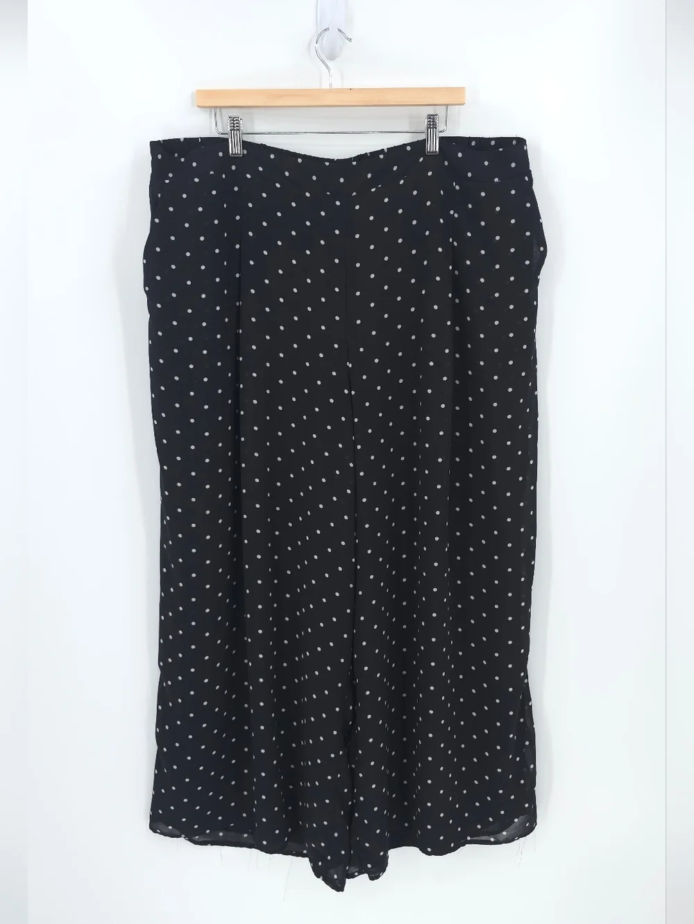 Eloquii Polka Dot Chiffin Wide Leg Pull-on Pants Black White High Rise Pockets - Picture 2 of 9